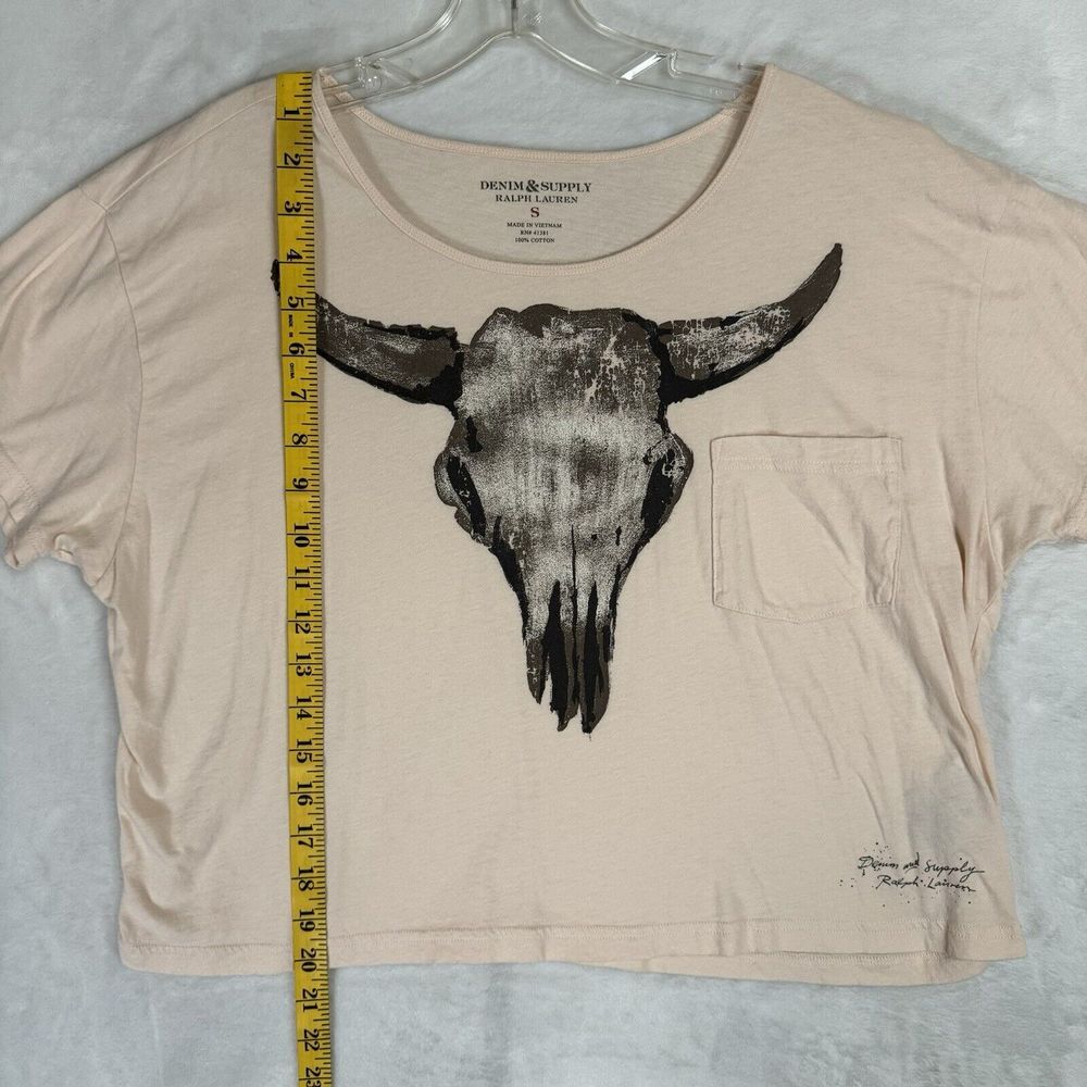 Denim & Supply Ralph Lauren Cream Crop Top with Black Graphic - Picture 6 of 11